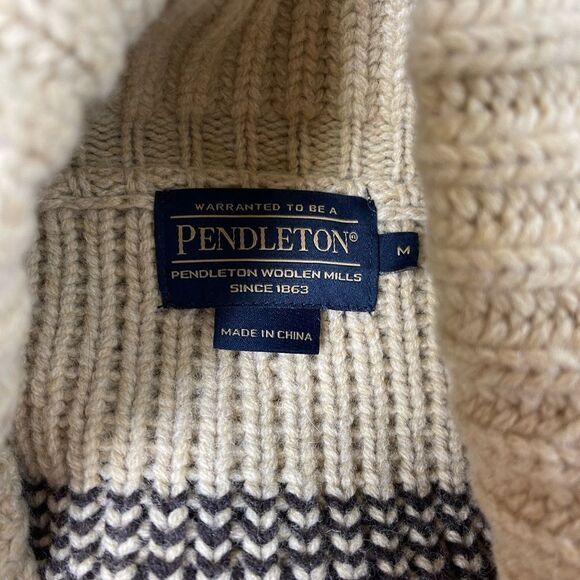 Pendleton Westerly Long Cardigan in Tan Brown Wool Zip Sweater M - Picture 5 of 6